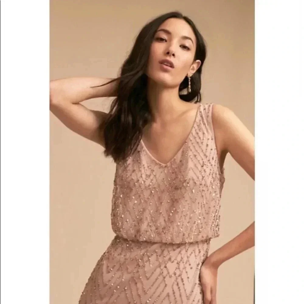 Anthropologie BHLDN Blaise Sequin Embellished Maxi Gown Long Dress in Blush